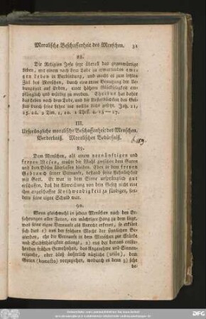 III. Ursprüngliche moralische Beschaffenheit des Menschen. Verderbniß. Moralisches Bedürfniß.