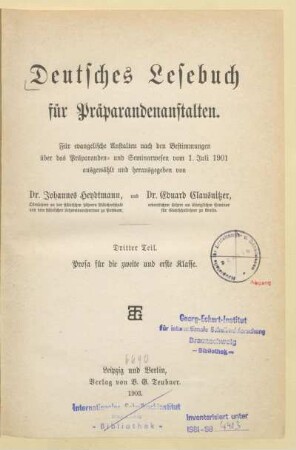Teil 3, [Schülerband]: Prosa für die zweite und erste Klasse