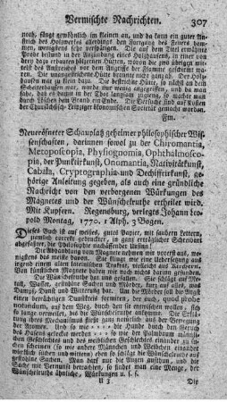 Neueröffneter Schauplatz geheimer philosophischer Wissenschaften.