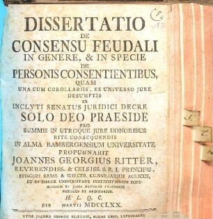 Dissertatio De Consensu Feudali In Genere, & In Specie De Personis Consentientibus
