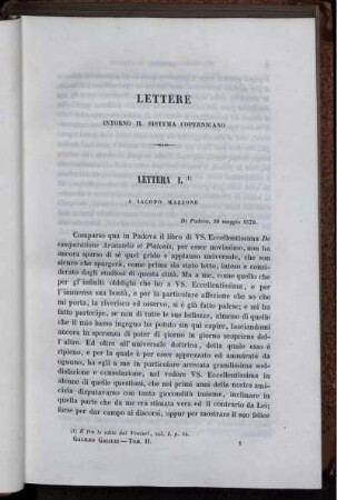 Lettere di Galileo intorno al Sistema Copernicano.