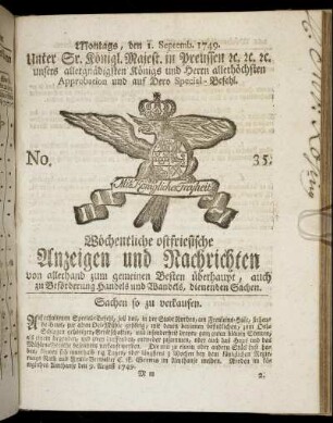 No. 35. Montags, den 1. Septemb. 1749.