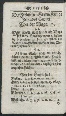 Der Irrdischen Stern-Kunde Zehendes Capitel. Von der Wage