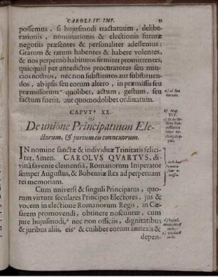 Caput XX. De unione Principatuum Electorum, & iurium eis connexorum