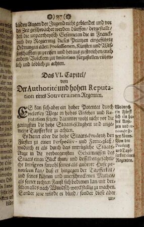 Das VI. Capitel, von Der Authorite und hohen Reputation eines Souverainen Regenten.