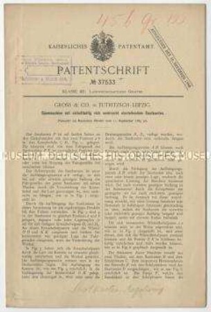 Patentschrift einer Sämaschine mit selbsttätig sich senkrecht einstellendem Saatkasten, Patent-Nr. 37533