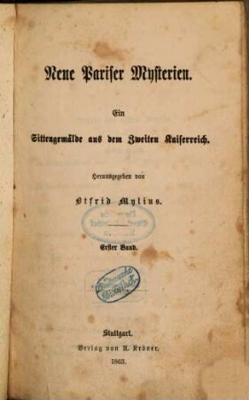Neue Pariser Mysterien : ein Sittengemälde aus dem Zweiten Kaiserreich, 1