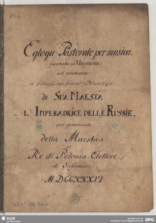 [Text:] Sei tu, Cidippe, o il sole. Egloga pastorale per musica.