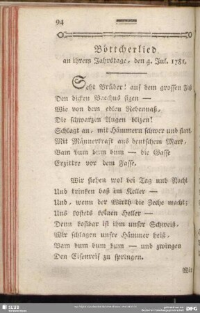 Böttcherlied an ihrem Jahrstage, den 4. Jul. 1781.