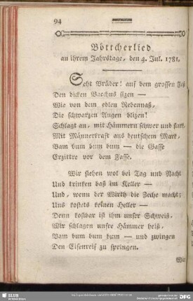 Böttcherlied an ihrem Jahrstage, den 4. Jul. 1781.