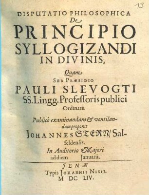Disputatio Philosophica De Principio Syllogizandi In Divinis
