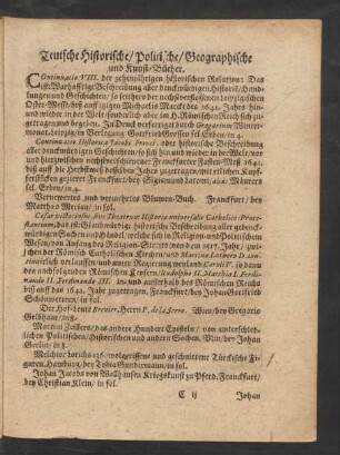 Teutsche Historische/ Politische/ Geographische und Kunst-Bücher.