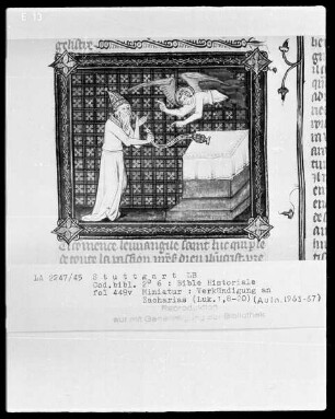 Bible Historiale — Verkündigung an Zacharias, Folio 449verso