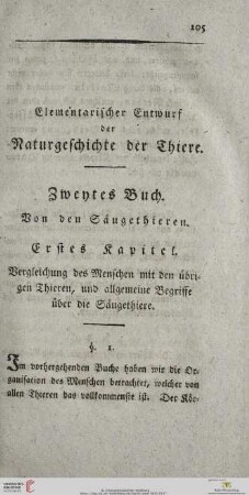 Zweytes Buch: Von den Säugethieren