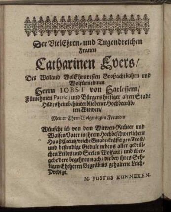 Der Viel Ehren- und Tugendreichen Frauen Catharinen Evers [...]