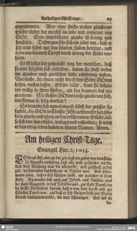 Am heiligen Christ-Tage. Evangel. Luc. 2, 1-14