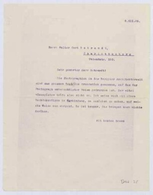 Schreiben an Walter Curt Behrend, Charlottenburg (Brief)