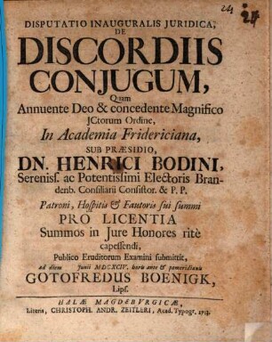 Disp. inaug. iur. de descordiis coniugum