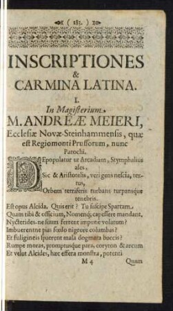 Inscriptiones & Carmina Latina.