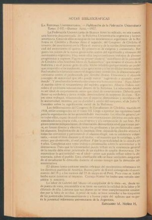 "La Reforma Universitaria", Publicación de la Federación Universitaria, Tomos I - VI, Buenos Aires, 1927