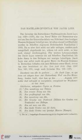 Das Nachlass-Inventar von Jacob Loys