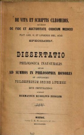 De vita et scriptis Cleomedis