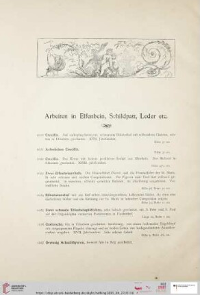 Arbeiten in Elfenbein, Schildpatt, Leder etc. (Nr. 1020 - 1081)