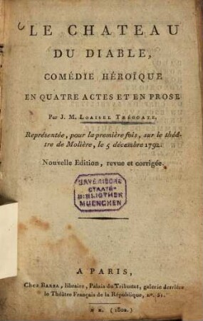 Le château du diable : comédie héroïque en quatre actes et en prose