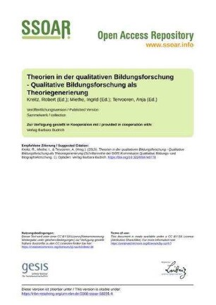 Theorien in der qualitativen Bildungsforschung - Qualitative Bildungsforschung als Theoriegenerierung