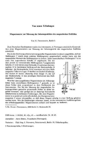 Von neuen Erfindungen. Magnetometer zur Messung der Inhomogenitäten des magnetischen Erdfeldes