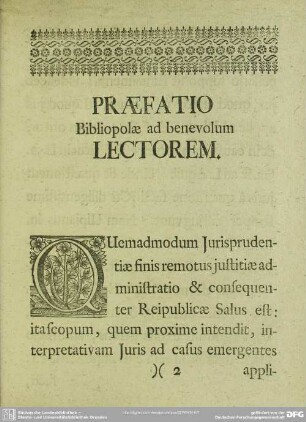 Praefatio Bibliopolae ad benevolum Lectorem