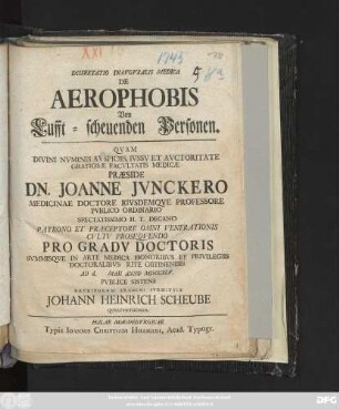 Dissertatio Inavgvralis Medica De Aerophobis