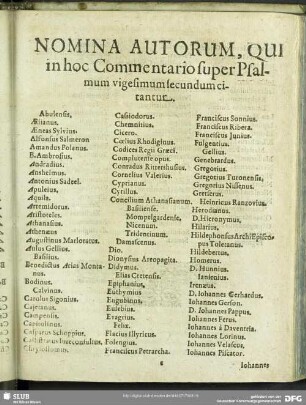 Nomina Autorum, Qui in hoc Commentario super Psalmum vigesimum secundum citantur