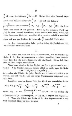 II. Ueber die Darstellbarkeit einer Function durch eine trigonometrische Reihe mit nicht in's Unendliche abnehmende Coefficienten.