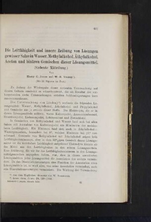 Die Leitfähigkeit und innere Reibung von Lösungen gewisser Salze in Wasser, Methylalkohol, Äthylalkohol, Aceton und binären Gemischen dieser Lösungsmittel.