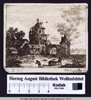 Gutshof mit Schubkarre.