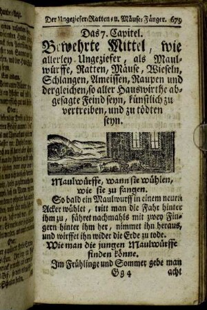 Das 7. Capitel. Bewehrte Mittel, wie allerley Ungeziefer, [...], künstlich zu vertreiben, und zu tödten seyn.