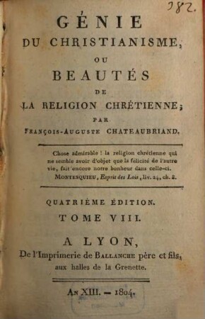 Génie du christianisme, ou beautés de la religion chrétienne, 8