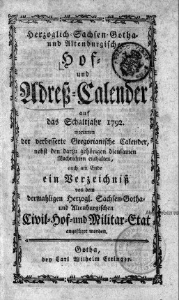 1792: Staatshandbücher für das Herzogtum Sachsen-Gotha