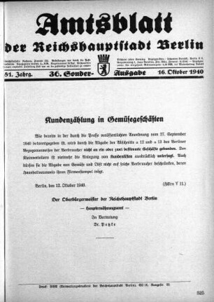 36. Sonder-Ausgabe, 16. Oktober 1940