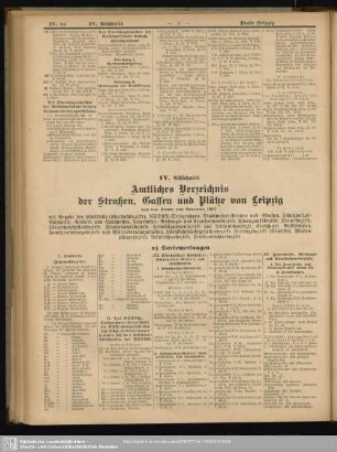 IV. Abschnitt. Amtliches Verzeichnis der Straßen, Gassen und Plätze von Leipzig