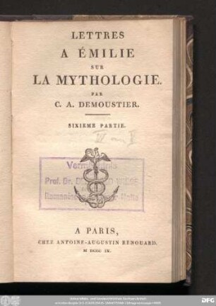 Sixieme Partie: Lettres A Émile Sur La Mythologie