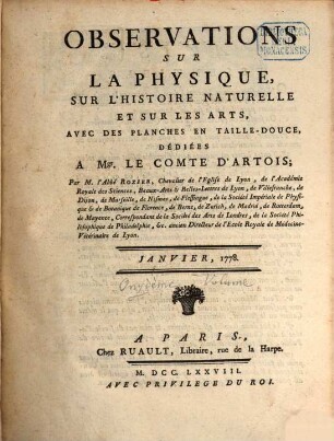 Observations sur la physique, sur l'histoire naturelle et sur les arts. 11. 1778 = Part 1