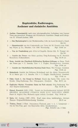Kupferstiche, Radierungen, Aachener und rheinische Ansichten (Nr. 1-13)
