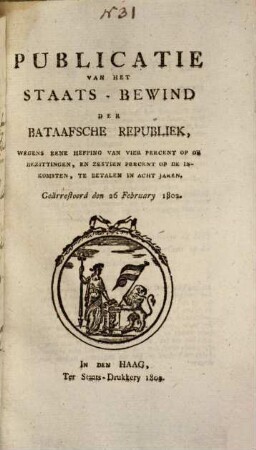Publicatie van het Staats-Bewind der Bataafsche Republiek. 1802, 26. Feb.