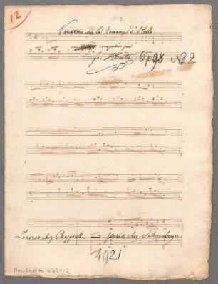 Variations, pf, op. 98/2, a-Moll, Excerpts - BSB Mus.Schott.Ha 4721-2 : [title on p. 1:] Variations sur la Romance d'Otello. // composées par // Fr: Hünten // Londres chez Chappell. - Paris chez Schoenenberger.