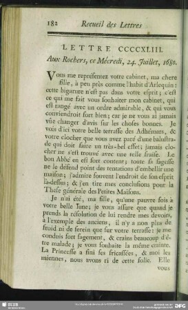 Lettre CCCCXLIII. Aux Rochers, ce Mécredi, 24. Juillet, 1680