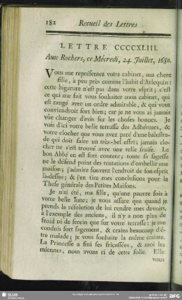 Lettre CCCCXLIII. Aux Rochers, ce Mécredi, 24. Juillet, 1680