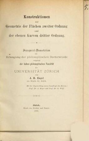 Konstruktionen zur Geometrie der Flächen zweiter Ordnung und der ebenen Kurven dritter Ordnung