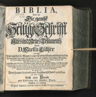 Biblia, Das ist die gantze Heilige Schrifft Altes und Neues Testaments